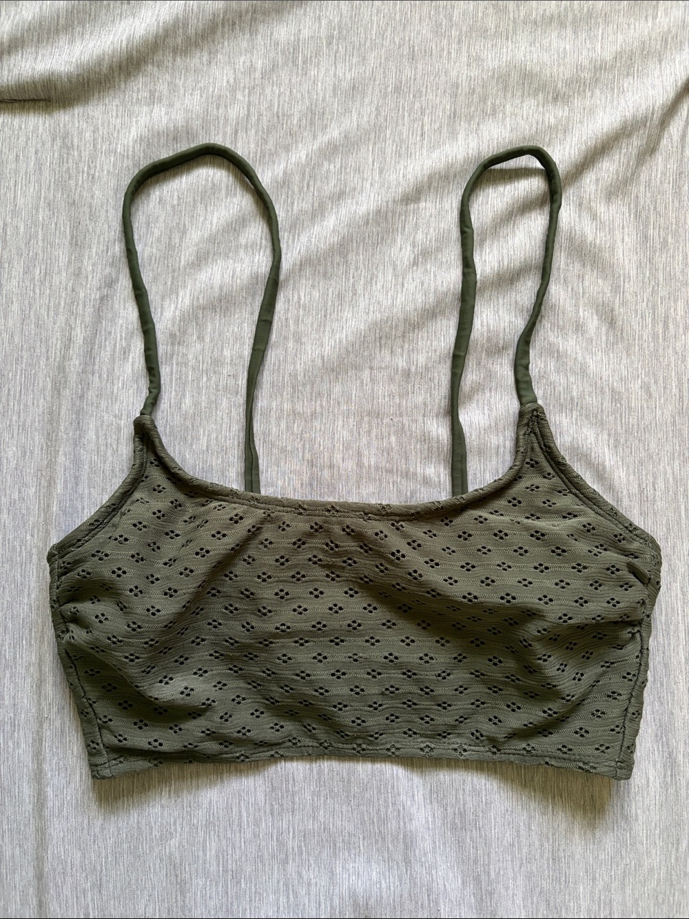 Xhiliration Olive Eyelet Bralette Swim Top